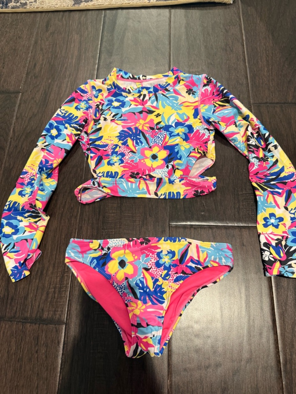 kidpik Girls Long-Sleeve Floral Rashguard Set - Pink, Blue, Yellow